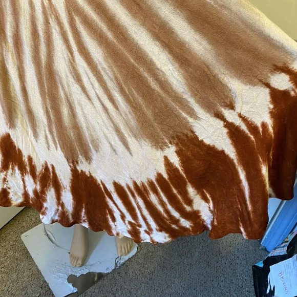 Pams Muumuu Brown Tie Dye Embroidery BOHO Midi Dress FreeSize Cottagecore Casual - Picture 7 of 8